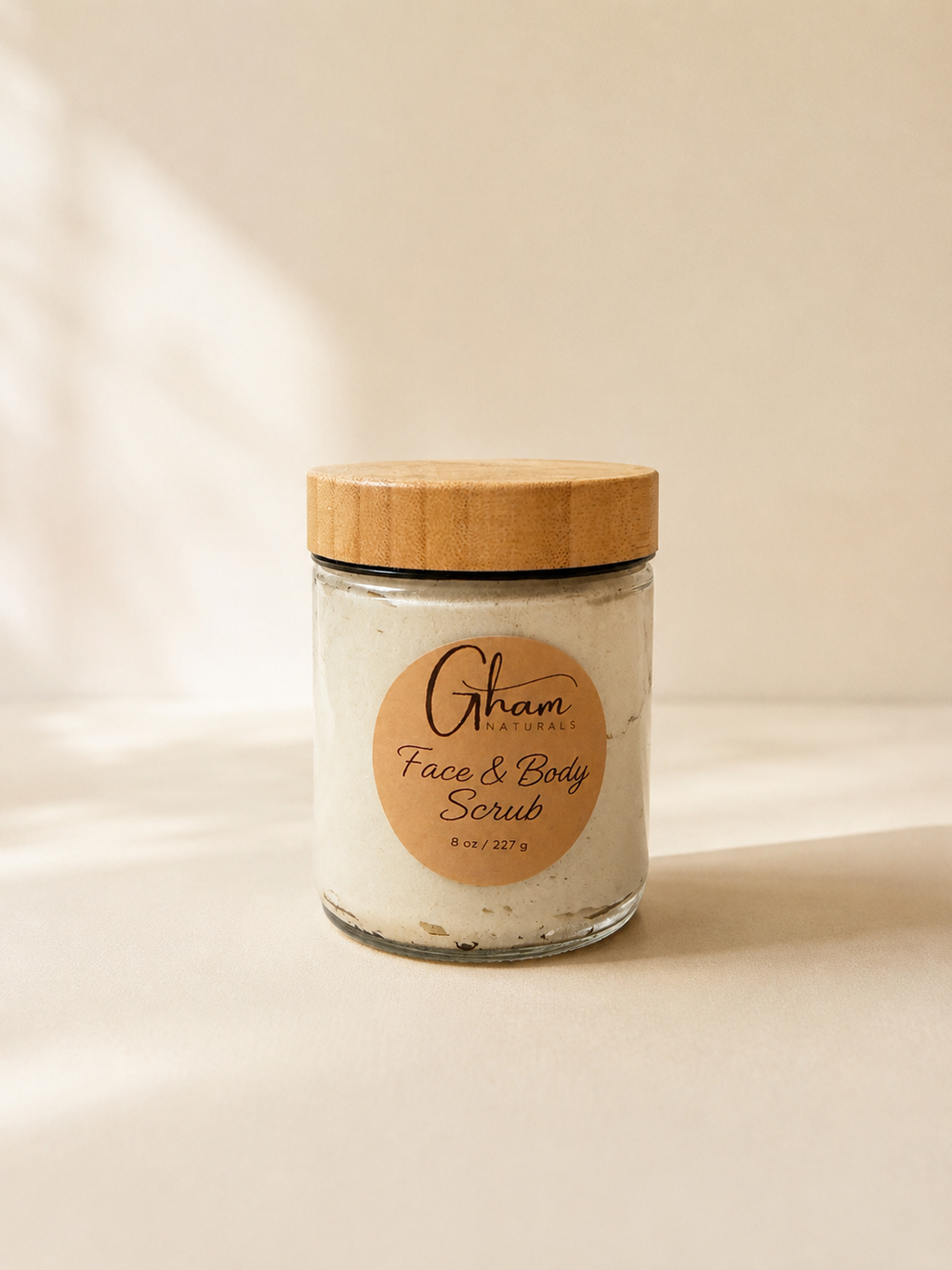 Bentonite & Hemp Face + Body Scrub in an 8 oz glass jar