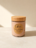 Calamine & Rose Clay Face + Body Scrub in an 8 oz glass jar