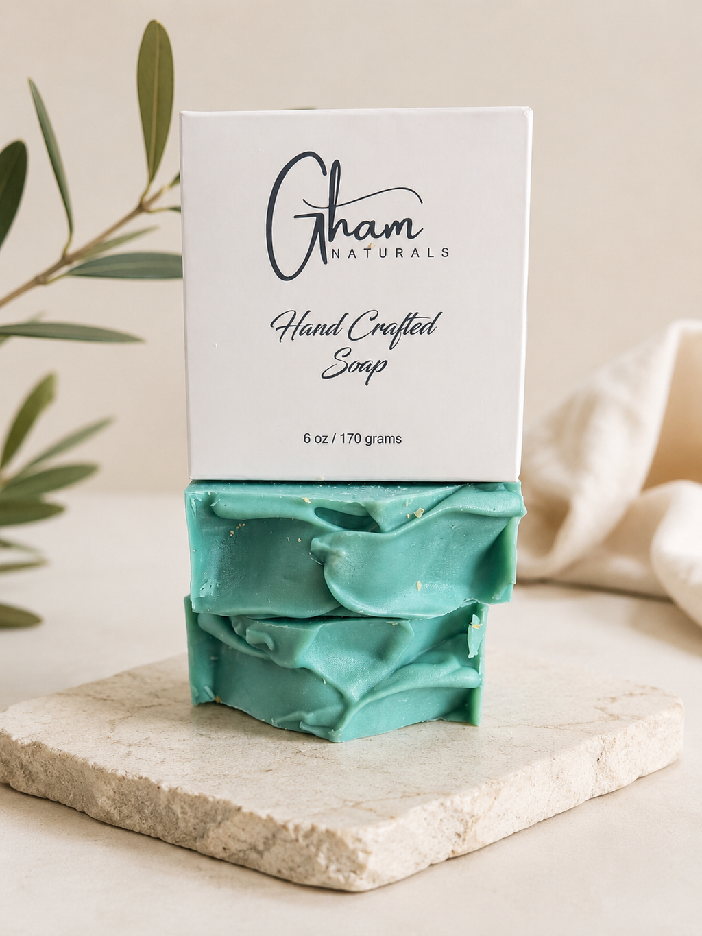 French Green Clay Face + Body Bar with Gham Naturals box