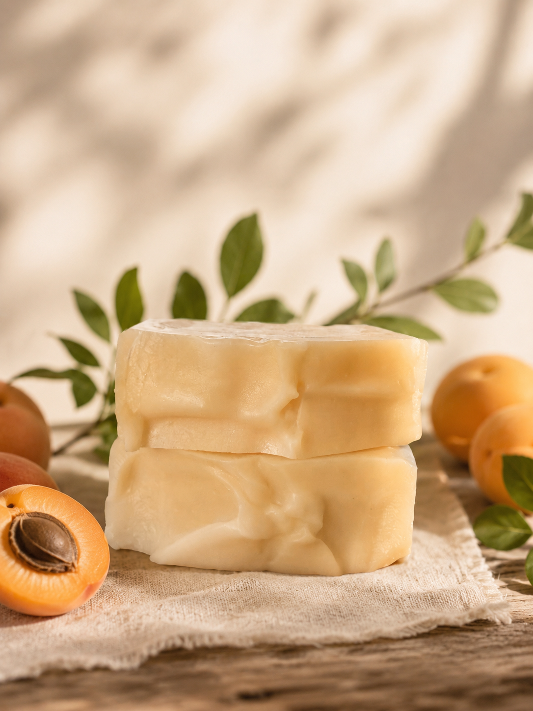 Golden Resin Face Bar - two stacked soap bars with apricots and greenery